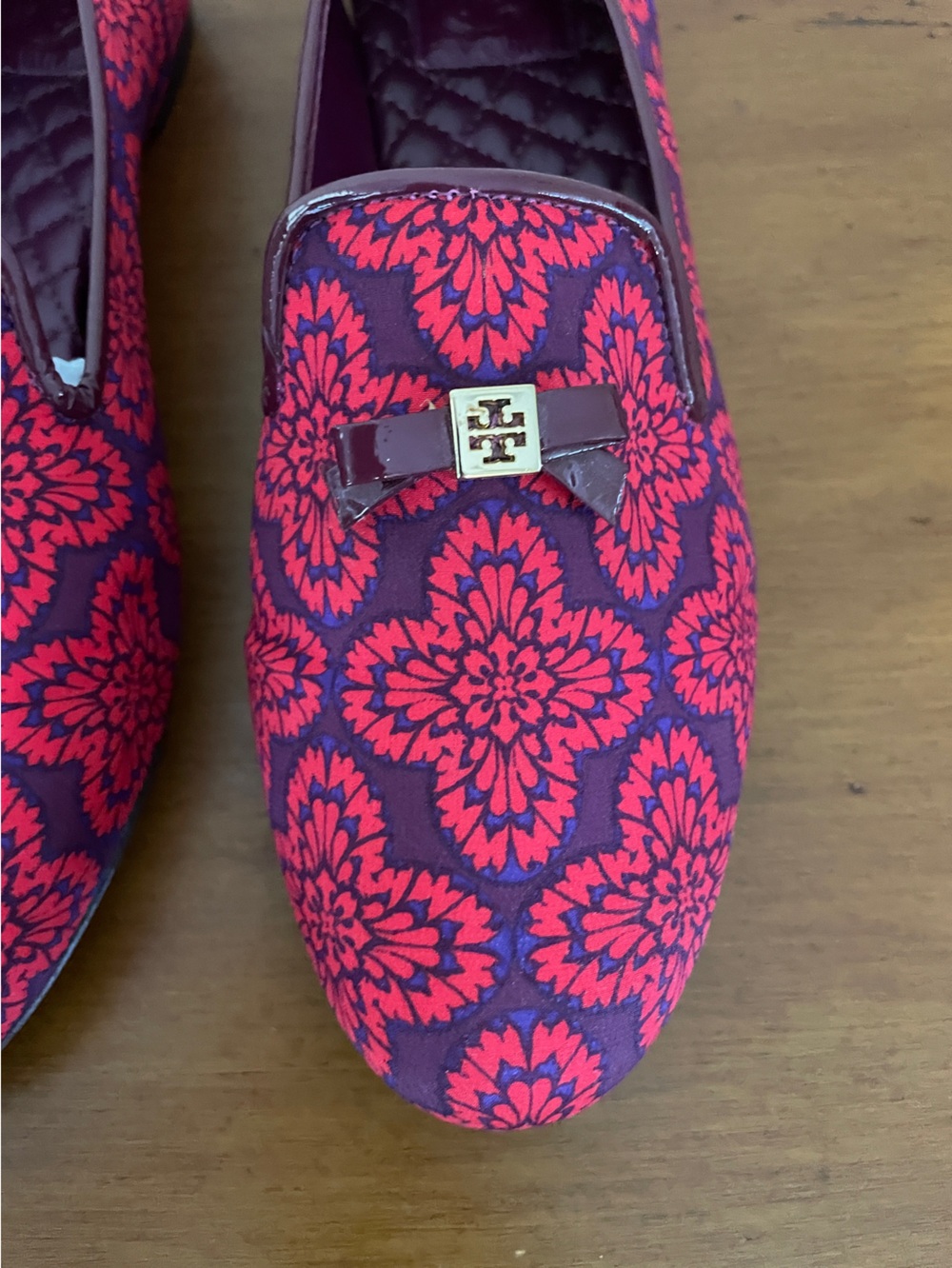 Tory Burch Chandra “Retired” Kariba Print Red/Purple Smoking Loafers Sz 9 - Picture 12 of 16